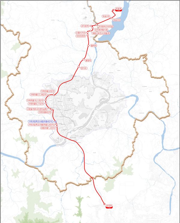 1003번 버스 노선도.[세종시 제공]