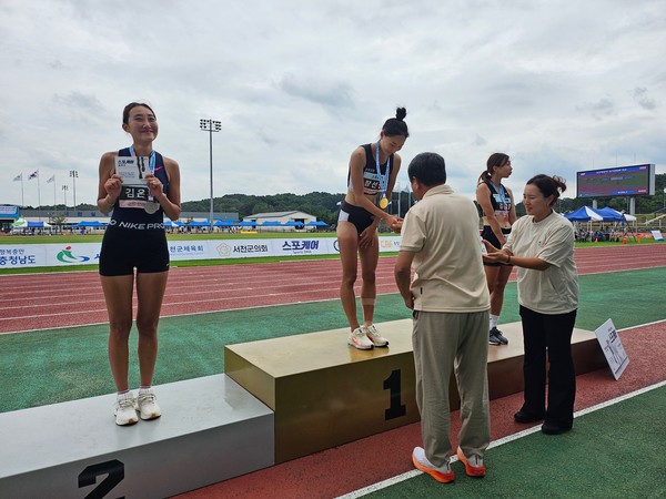 청양군청 육상팀 제35회 전국실업단대항육상경기 대회(높이뛰기 금 장선영). [청양군 제공]