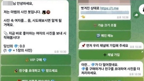 딥페이크 음란물을 제작·유통한 텔레그램 대화방. [연합뉴스]